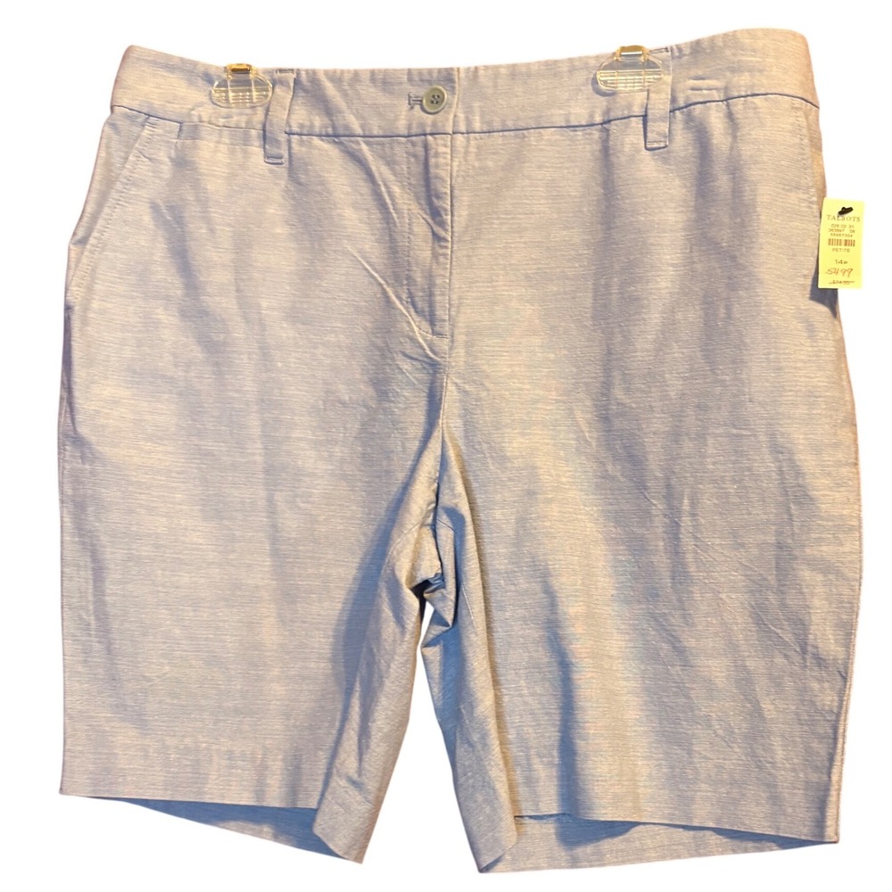 Talbots Perfect Short 9.5 Light Blue Cotton Chambray Shorts 14P Petite NEW
